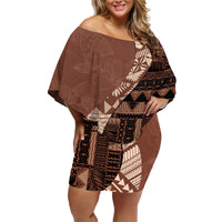 Bula Fiji Family Matching Off Shoulder Short Dress and Hawaiian Shirt Tribal Masi Tapa - Brown LT7 - Wonder Print Shop