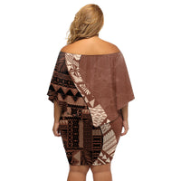 Bula Fiji Family Matching Off Shoulder Short Dress and Hawaiian Shirt Tribal Masi Tapa - Brown LT7 - Wonder Print Shop