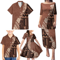 Bula Fiji Family Matching Puletasi Dress and Hawaiian Shirt Tribal Masi Tapa - Brown - Wonder Print Shop