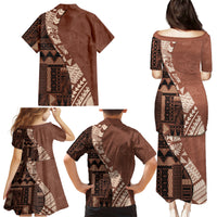 Bula Fiji Family Matching Puletasi Dress and Hawaiian Shirt Tribal Masi Tapa - Brown - Wonder Print Shop