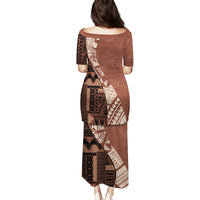 Bula Fiji Family Matching Puletasi Dress and Hawaiian Shirt Tribal Masi Tapa - Brown - Wonder Print Shop