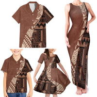 Bula Fiji Family Matching Tank Maxi Dress and Hawaiian Shirt Tribal Masi Tapa - Brown - Wonder Print Shop