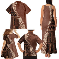 Bula Fiji Family Matching Tank Maxi Dress and Hawaiian Shirt Tribal Masi Tapa - Brown - Wonder Print Shop