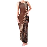 Bula Fiji Family Matching Tank Maxi Dress and Hawaiian Shirt Tribal Masi Tapa - Brown - Wonder Print Shop