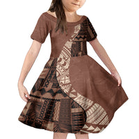 Bula Fiji Kid Short Sleeve Dress Tribal Masi Tapa - Brown - Wonder Print Shop