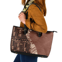 Bula Fiji Leather Tote Bag Tribal Masi Tapa - Brown - Wonder Print Shop