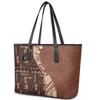 Bula Fiji Leather Tote Bag Tribal Masi Tapa - Brown - Wonder Print Shop