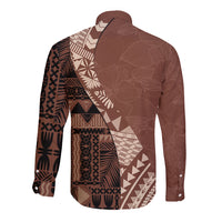 Bula Fiji Long Sleeve Button Shirt Tribal Masi Tapa - Brown - Wonder Print Shop