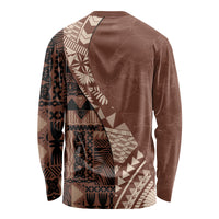 Bula Fiji Long Sleeve Shirt Tribal Masi Tapa - Brown - Wonder Print Shop