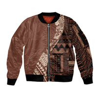 Bula Fiji Sleeve Zip Bomber Jacket Tribal Masi Tapa - Brown - Wonder Print Shop