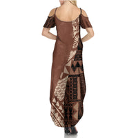 Bula Fiji Summer Maxi Dress Tribal Masi Tapa - Brown - Wonder Print Shop