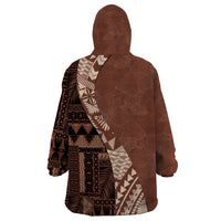 Bula Fiji Wearable Blanket Hoodie Tribal Masi Tapa - Brown - Wonder Print Shop