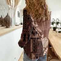 Bula Fiji Women Casual Shirt Tribal Masi Tapa - Brown - Wonder Print Shop
