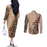 bula-fiji-couples-matching-off-the-shoulder-long-sleeve-dress-and-long-sleeve-button-shirt-tribal-masi-tapa-beige