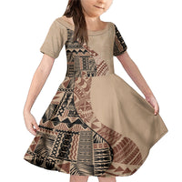 Bula Fiji Family Matching Mermaid Dress and Hawaiian Shirt Tribal Masi Tapa - Beige LT7 - Wonder Print Shop