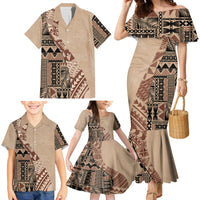 Bula Fiji Family Matching Mermaid Dress and Hawaiian Shirt Tribal Masi Tapa - Beige LT7 - Wonder Print Shop