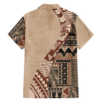 Bula Fiji Family Matching Off Shoulder Short Dress and Hawaiian Shirt Tribal Masi Tapa - Beige LT7 - Wonder Print Shop