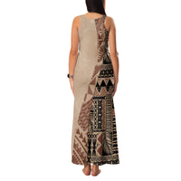 Bula Fiji Family Matching Tank Maxi Dress and Hawaiian Shirt Tribal Masi Tapa - Beige - Wonder Print Shop