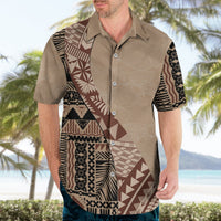 Men's beige Hawaiian shirt with tribal patchwork print, short sleeves, button front