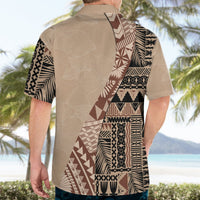 Men's beige Hawaiian shirt back with tribal patchwork print, short sleeves, button front
