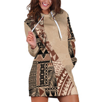 Bula Fiji Hoodie Dress Tribal Masi Tapa - Beige - Wonder Print Shop