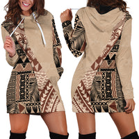 Bula Fiji Hoodie Dress Tribal Masi Tapa - Beige - Wonder Print Shop