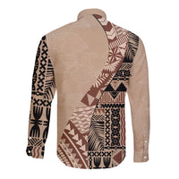 Bula Fiji Long Sleeve Button Shirt Tribal Masi Tapa - Beige - Wonder Print Shop
