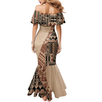 Bula Fiji Mermaid Dress Tribal Masi Tapa - Beige - Wonder Print Shop