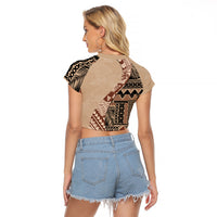 Bula Fiji Raglan Cropped T Shirt Tribal Masi Tapa - Beige - Wonder Print Shop