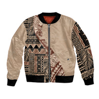 Bula Fiji Sleeve Zip Bomber Jacket Tribal Masi Tapa - Beige - Wonder Print Shop