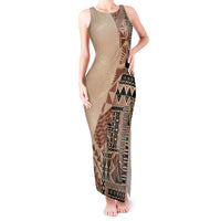 Bula Fiji Tank Maxi Dress Tribal Masi Tapa - Beige - Wonder Print Shop