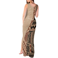 Bula Fiji Tank Maxi Dress Tribal Masi Tapa - Beige - Wonder Print Shop