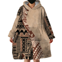 Bula Fiji Wearable Blanket Hoodie Tribal Masi Tapa - Beige - Wonder Print Shop