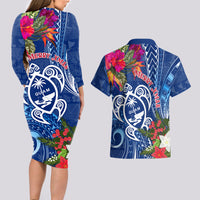 Guam Christmas Couples Matching Long Sleeve Bodycon Dress and Hawaiian Shirt Turtle Mix Tapa Felis Pasgua LT7 - Wonder Print Shop