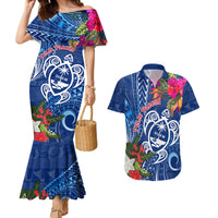 Guam Christmas Couples Matching Mermaid Dress and Hawaiian Shirt Turtle Mix Tapa Felis Pasgua LT7 - Wonder Print Shop
