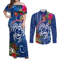 Guam Christmas Couples Matching Off Shoulder Maxi Dress and Long Sleeve Button Shirt Turtle Mix Tapa Felis Pasgua LT7 - Wonder Print Shop