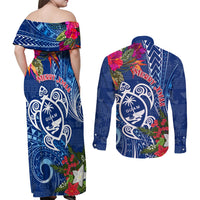 Guam Christmas Couples Matching Off Shoulder Maxi Dress and Long Sleeve Button Shirt Turtle Mix Tapa Felis Pasgua LT7 - Wonder Print Shop