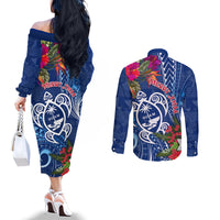 guam-christmas-couples-matching-off-the-shoulder-long-sleeve-dress-and-long-sleeve-button-shirt-turtle-mix-tapa-felis-pasgua