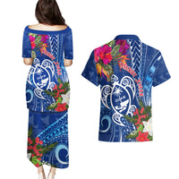 Guam Christmas Couples Matching Puletasi Dress and Hawaiian Shirt Turtle Mix Tapa Felis Pasgua LT7 - Wonder Print Shop