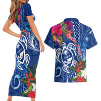 Guam Christmas Couples Matching Short Sleeve Bodycon Dress and Hawaiian Shirt Turtle Mix Tapa Felis Pasgua LT7 - Wonder Print Shop