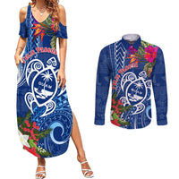 Guam Christmas Couples Matching Summer Maxi Dress and Long Sleeve Button Shirt Turtle Mix Tapa Felis Pasgua LT7 - Wonder Print Shop