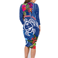 Guam Christmas Family Matching Long Sleeve Bodycon Dress and Hawaiian Shirt Turtle Mix Tapa Felis Pasgua LT7 - Wonder Print Shop