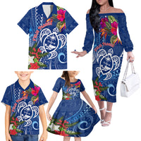 Guam Christmas Family Matching Off Shoulder Long Sleeve Dress and Hawaiian Shirt Turtle Mix Tapa Felis Pasgua - Wonder Print Shop