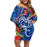 Guam Christmas Family Matching Off Shoulder Short Dress and Hawaiian Shirt Turtle Mix Tapa Felis Pasgua LT7 - Wonder Print Shop