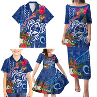 Guam Christmas Family Matching Puletasi Dress and Hawaiian Shirt Turtle Mix Tapa Felis Pasgua - Wonder Print Shop