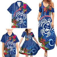 Guam Christmas Family Matching Summer Maxi Dress and Hawaiian Shirt Turtle Mix Tapa Felis Pasgua - Wonder Print Shop
