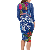 Guam Christmas Long Sleeve Bodycon Dress Turtle Mix Tapa Felis Pasgua - Wonder Print Shop
