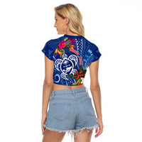 Guam Christmas Raglan Cropped T Shirt Turtle Mix Tapa Felis Pasgua - Wonder Print Shop