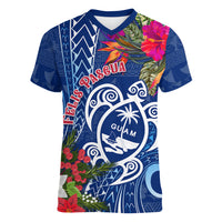 Guam Christmas Women V Neck T Shirt Turtle Mix Tapa Felis Pasgua - Wonder Print Shop