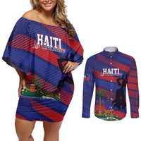 Haiti Football Personalized Les Grenadiers Couples Matching Off Shoulder Short Dress and Long Sleeve Button Shirt Echoes of History - Wonder Print Shop